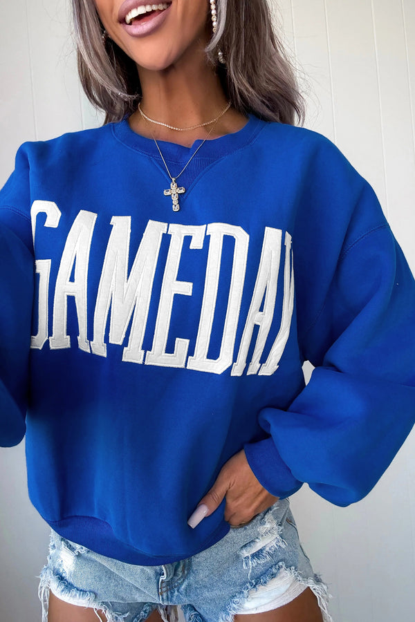 Sweat femme brodé, casual — bleu ciel