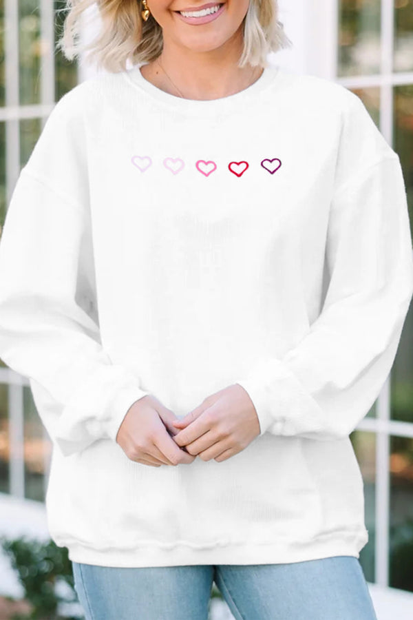 Sweat femme brodé, épaules tombantes, côtelé — blanc-P1