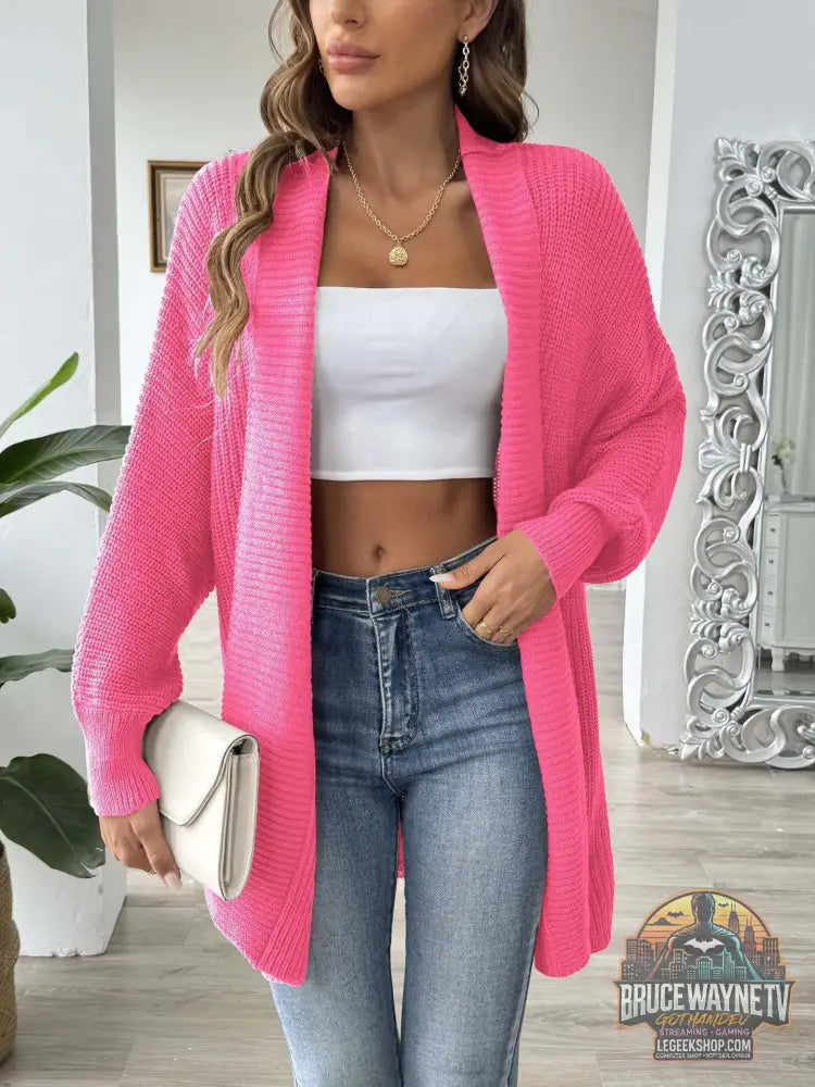 Cardigan Femme Simple Loose Manches Chauve-Souris - Rose Red / Average Size - Cardigan Femme