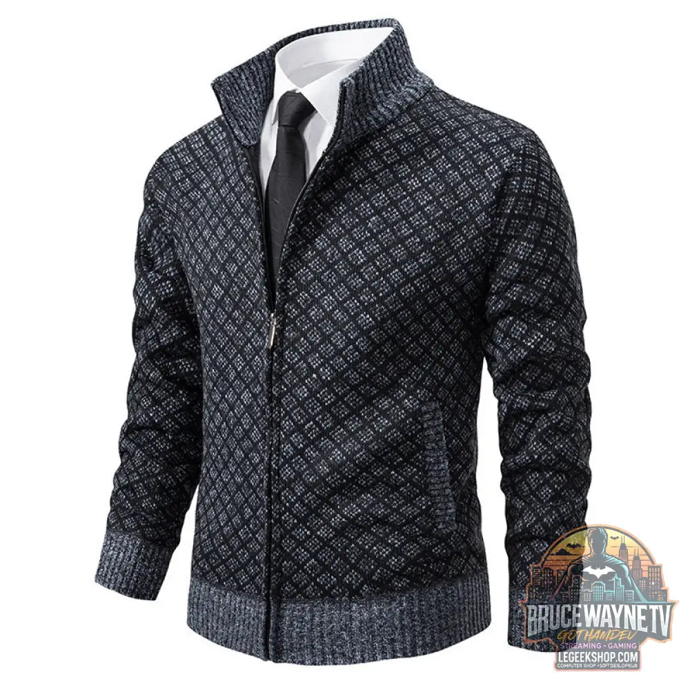 Cardigan Homme Carreaux Épais Zip Col Montant Hiver - Cardigan Homme