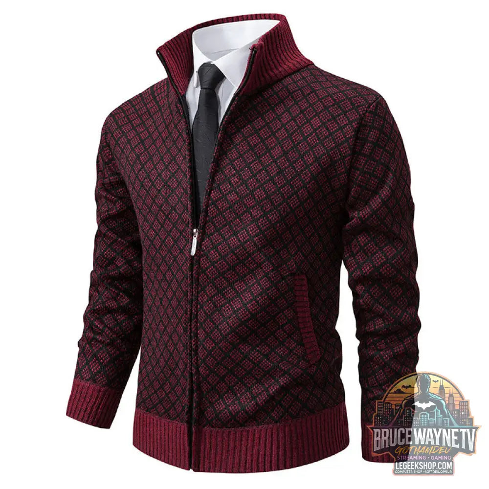 Cardigan Homme Carreaux Épais Zip Col Montant Hiver - Cardigan Homme