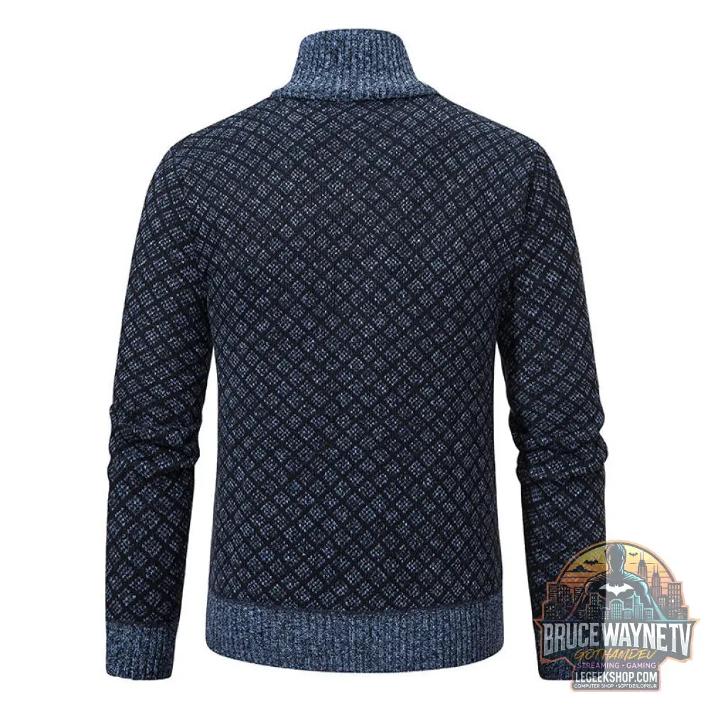 Cardigan Homme Carreaux Épais Zip Col Montant Hiver - Cardigan Homme