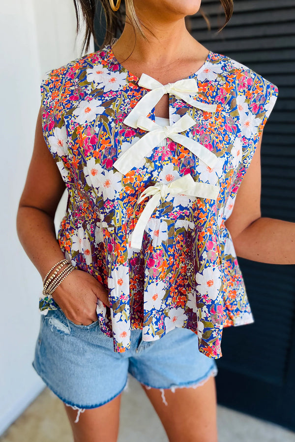 Blouse femme floral, sans manches — vert