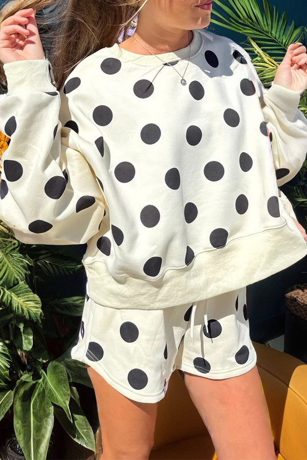 Short femme pois, à cordon, épaules tombantes — beige