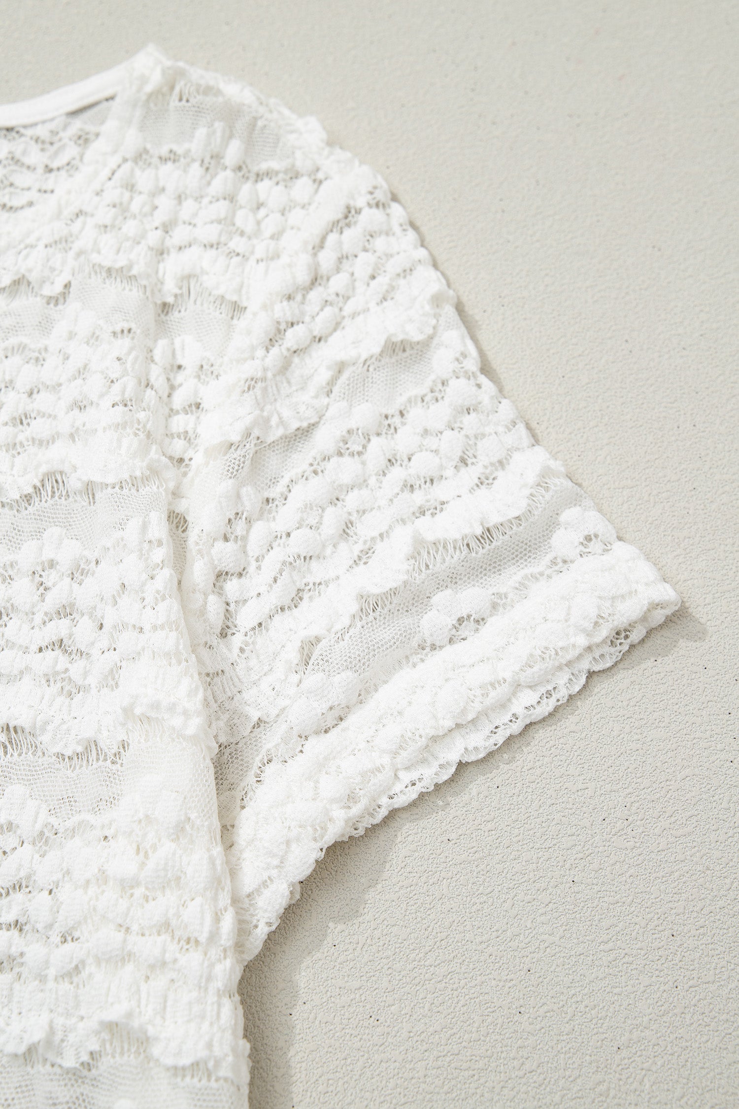 White Sheer Lace Short Sleeve Top