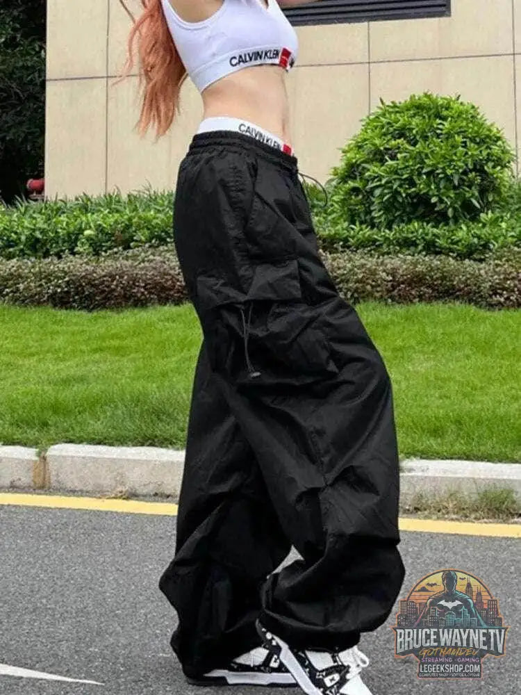 Pantalon de survêtement baggy à jambes larges pour femmes, pantalon noir parachute Y2K, Streetwear Hiphelicopter, poches surdimensionnées, Cargo FjHarajuku | Wayne Outfitters - Legeekshop