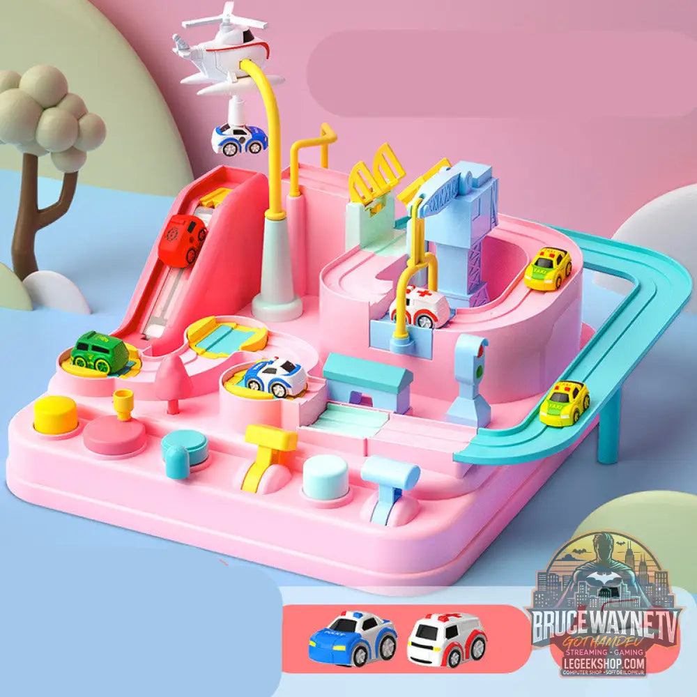 Circuit Voitures Parking Rails Aventure Jouet Enfant Piste - Pink 2trolley - Jouet Circuit
