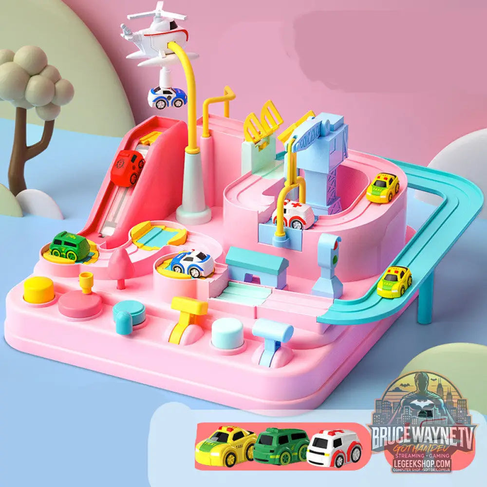 Circuit Voitures Parking Rails Aventure Jouet Enfant Piste - Pink 3trolley - Jouet Circuit