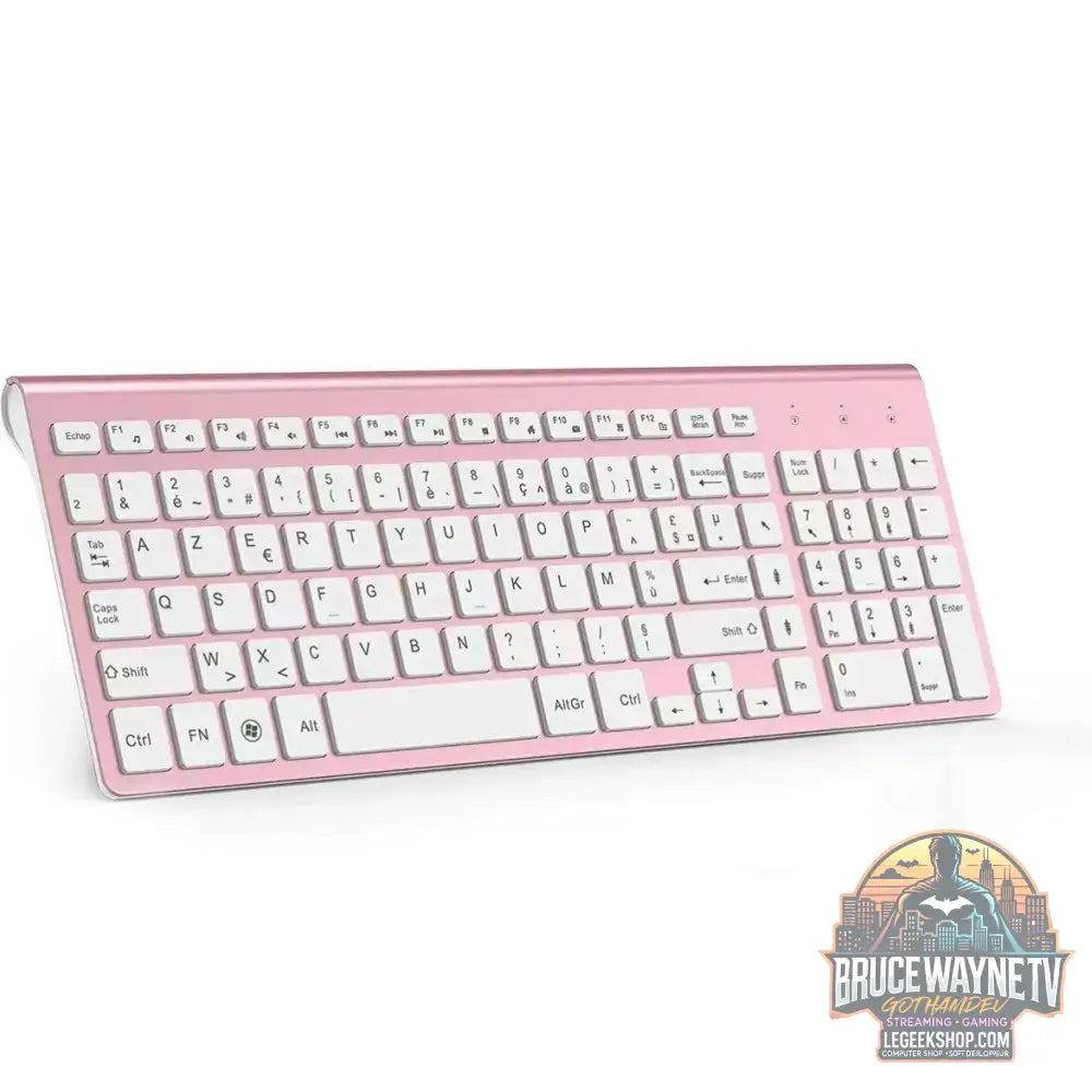 Clavier Sans Fil (AZERTY Disposition) 2,4Ghz Ultra-Fins Compacte Clavier Portable Silencieux 2400 DPI Ergonomique