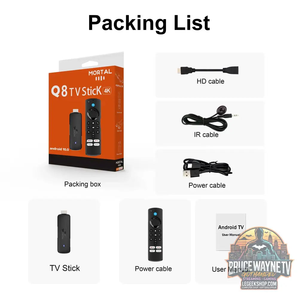 Clé TV Mortal Q8, Android 14 WiFi 6 4K/8K Chromecast - Clé TV / TV Stick