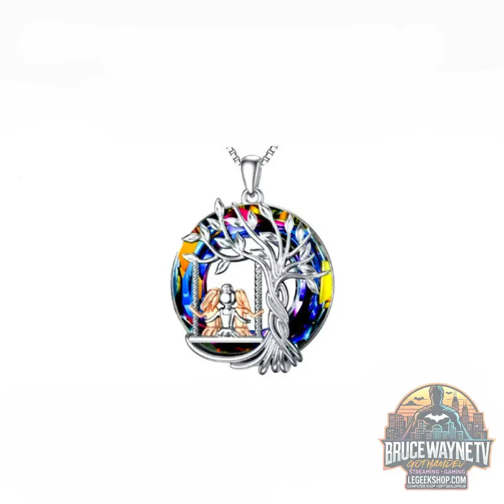 Collier Pendentif Arbre Vie Trois Sœurs Cristaux Colorés - Silver - Collier