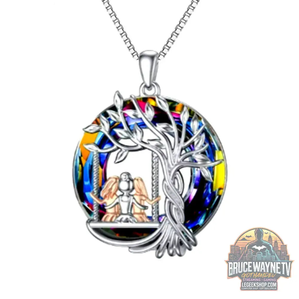 Collier Pendentif Arbre Vie Trois Sœurs Cristaux Colorés - Silver - Collier