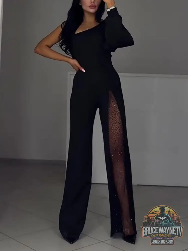 Combinaison Une Manche Patchwork Mesh Élégante - Combinaison Femme
