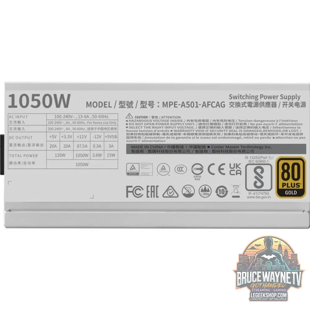 Cooler Master MWE 1050 V2 White, alimentation PC - Cooler Master - vue 5