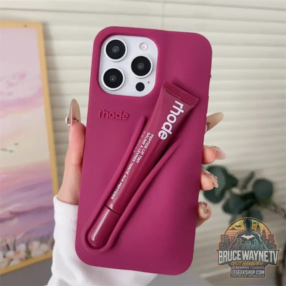 Coque iPhone Rhode Style Porte-Rouge à Lèvres - Silicone Dopamine - Raspberry / No Lipstick / For15Pro-14Pro-13Pro