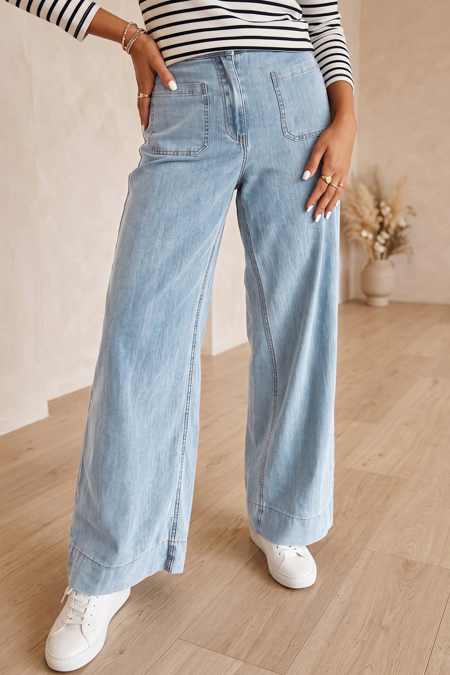 Jean femme poches, uni, denim — bleu ciel