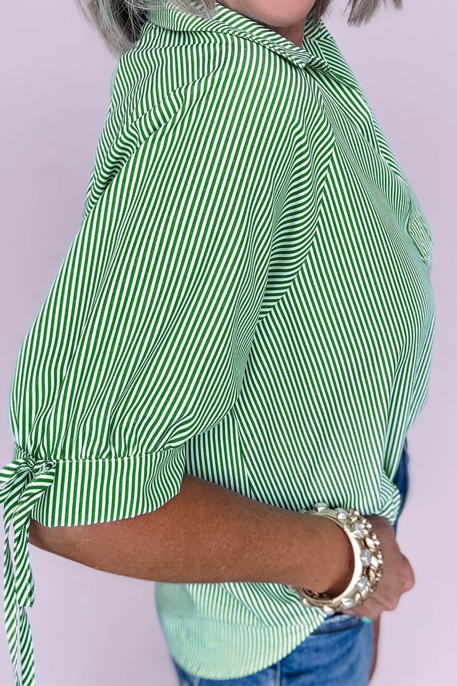 Mint Green Striped Print — Tops/Blouses & Shirts, vue 3, LeGeekShop