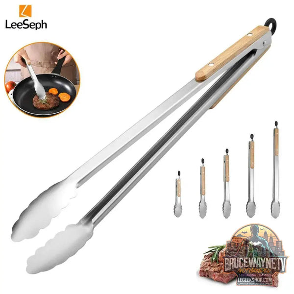 🔥 Pince de Cuisine BBQ Leeseph – Inox & Bois de Chêne | 5 Tailles Disponibles - Legeekshop