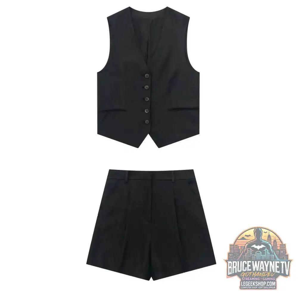 👗 Ensemble deux pièces femme – Gilet sans manches & short à poches - Legeekshop
