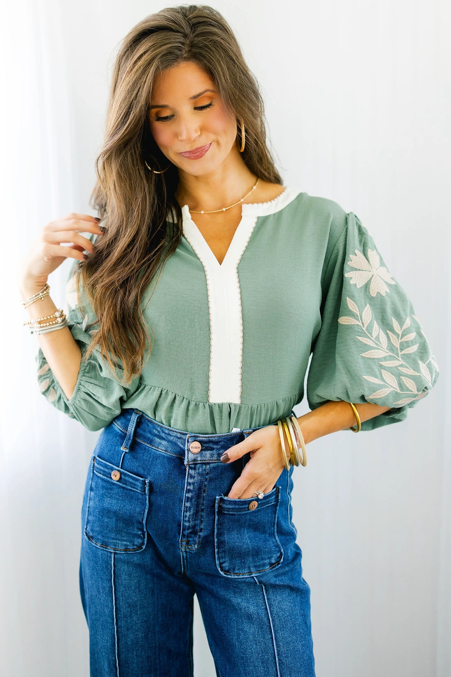 Smoke Green Color Block — Tops/Blouses & Shirts, vue 3, LeGeekShop