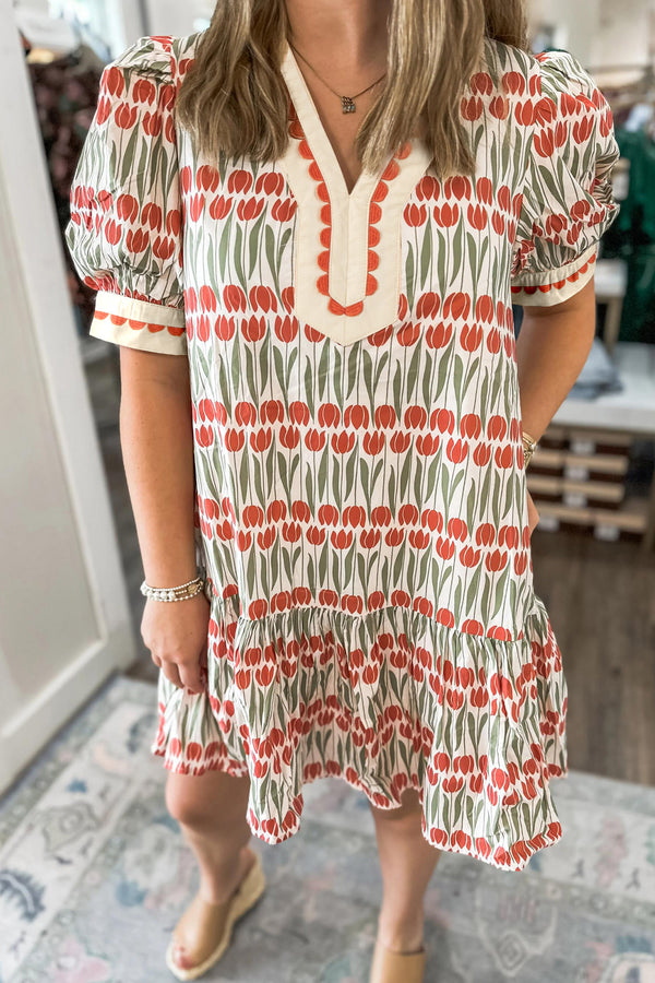 Robe courte femme floral, manches courtes — blanc