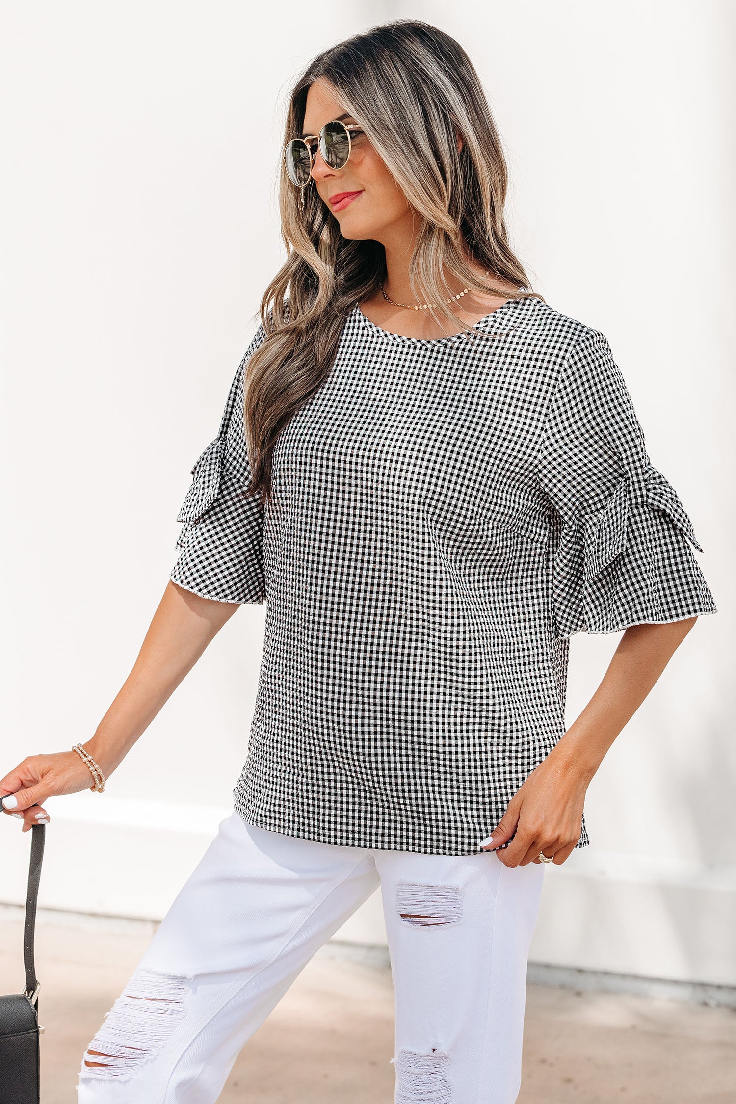 Black Plaid Bow Ruffled — Tops/Blouses & Shirts, vue 3, LeGeekShop