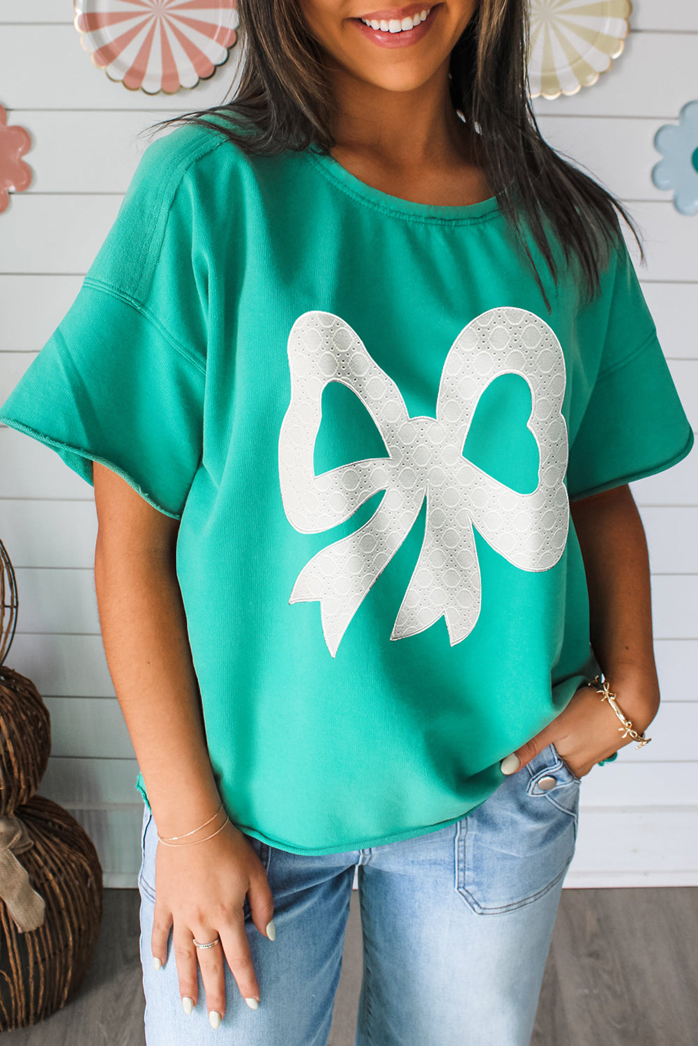 T-shirt femme épaules tombantes, casual — vert d'eau