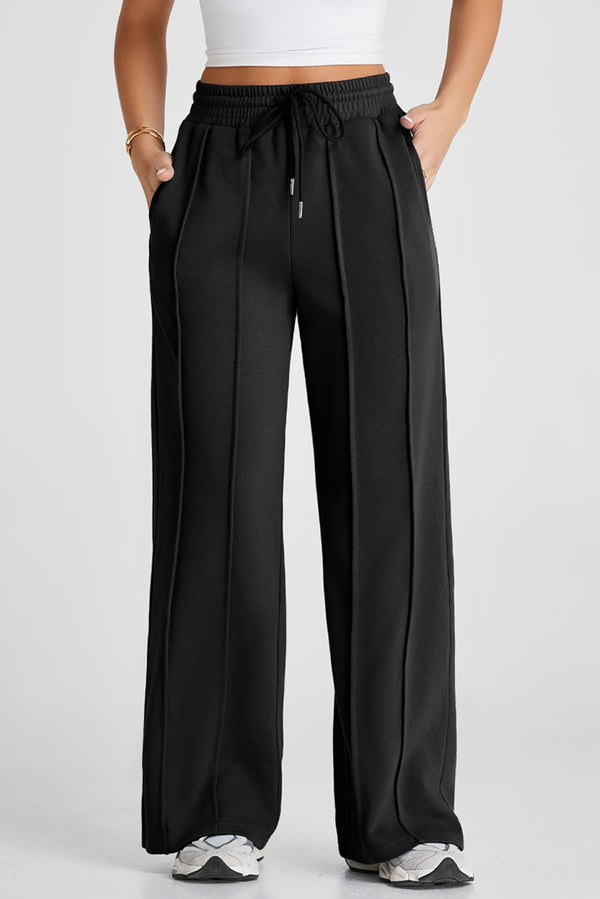 Pièce mode femme à cordon, taille haute, jambe large — noir