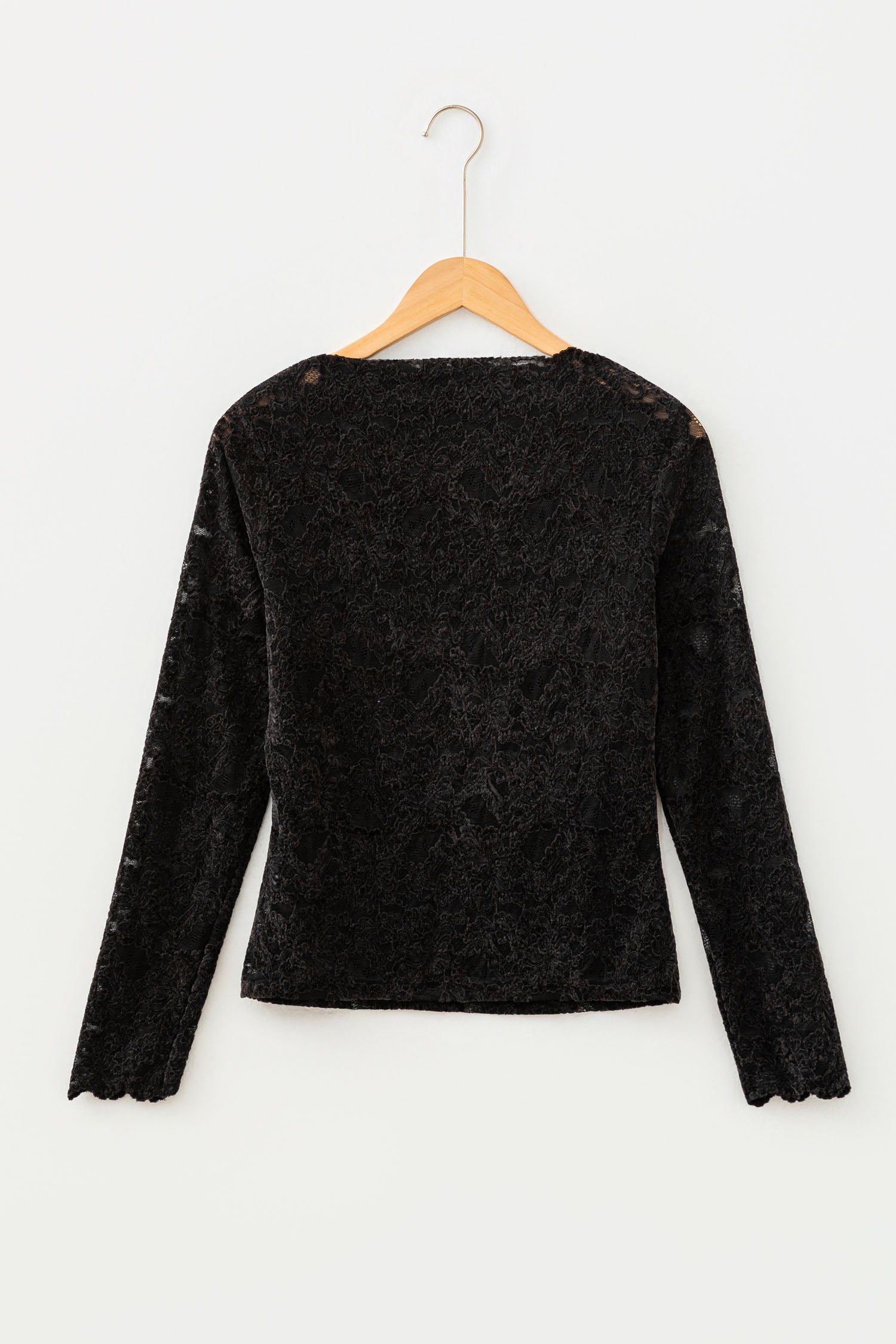 Black Elegant Stand Neck Lace Long Sleeve Top
