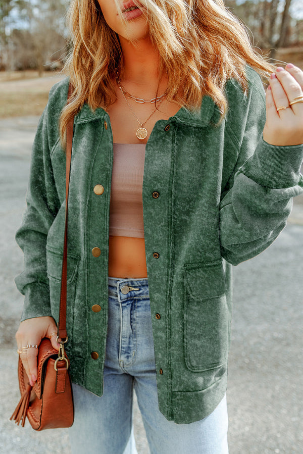 Pièce mode femme boutonnée, poches, vintage — vert