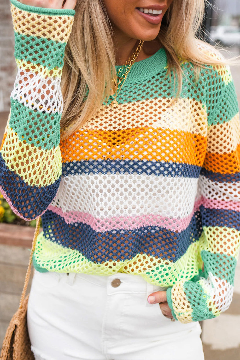 Pull femme patchwork, en maille, colorblock — vert