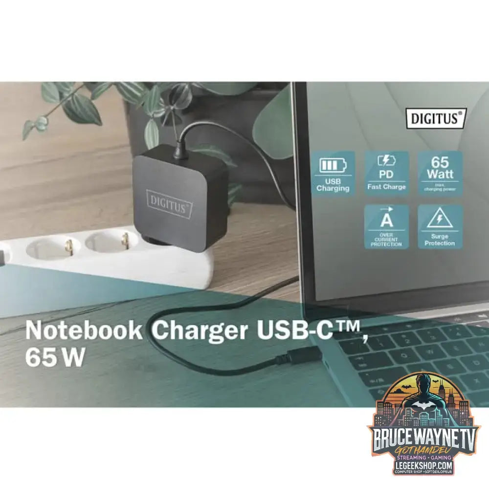 Digitus Notebook Ladegerät DA-10071, USB-C, 65 Watt schwarz, PD 3.0, Kabellänge 1,20 Meter - Digitus - vue 6
