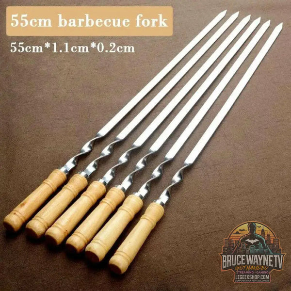 Bâtonnets de gril d'extérieur en acier inoxydable, modules de barbecue, Wers, manche long, Shish Kebab, fourcommuniste en bois, sacs de gril, 55cm - Legeekshop