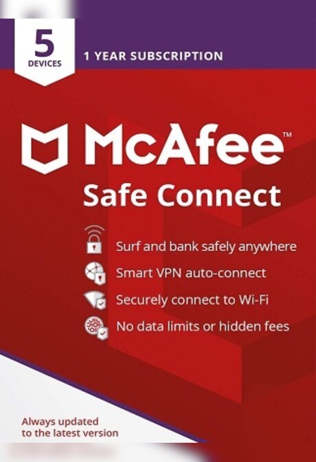 McAfee Safe Connect VPN Premium (Android, Chromebook, iOS, Windows) 5 Devices, 1 Year - McAfee Key - GLOBAL