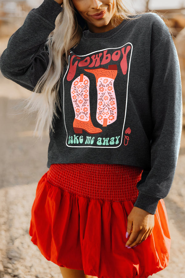 Sweat femme graphique, épaules tombantes — gris
