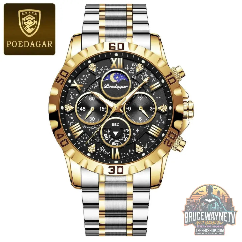 Montre de sport à quartz de luxe pour homme, étanche, Shoous, acier inoxydable, chronographe, horloge | POEDAGAR - Legeekshop