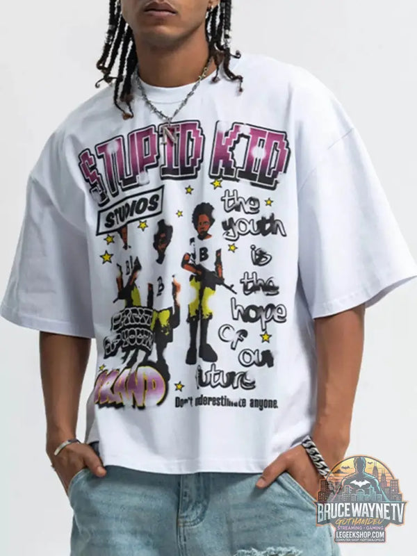 T-shirt homme graphique à col rond et manches courtes avec un design coloré et tendance