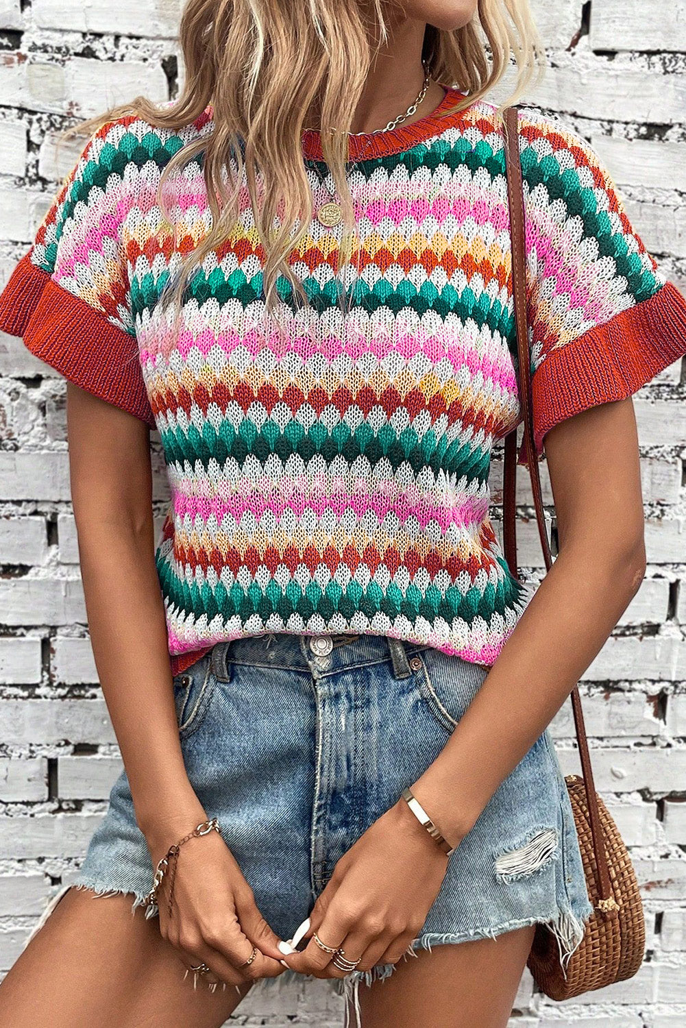 Pull femme à volants — rouge feu