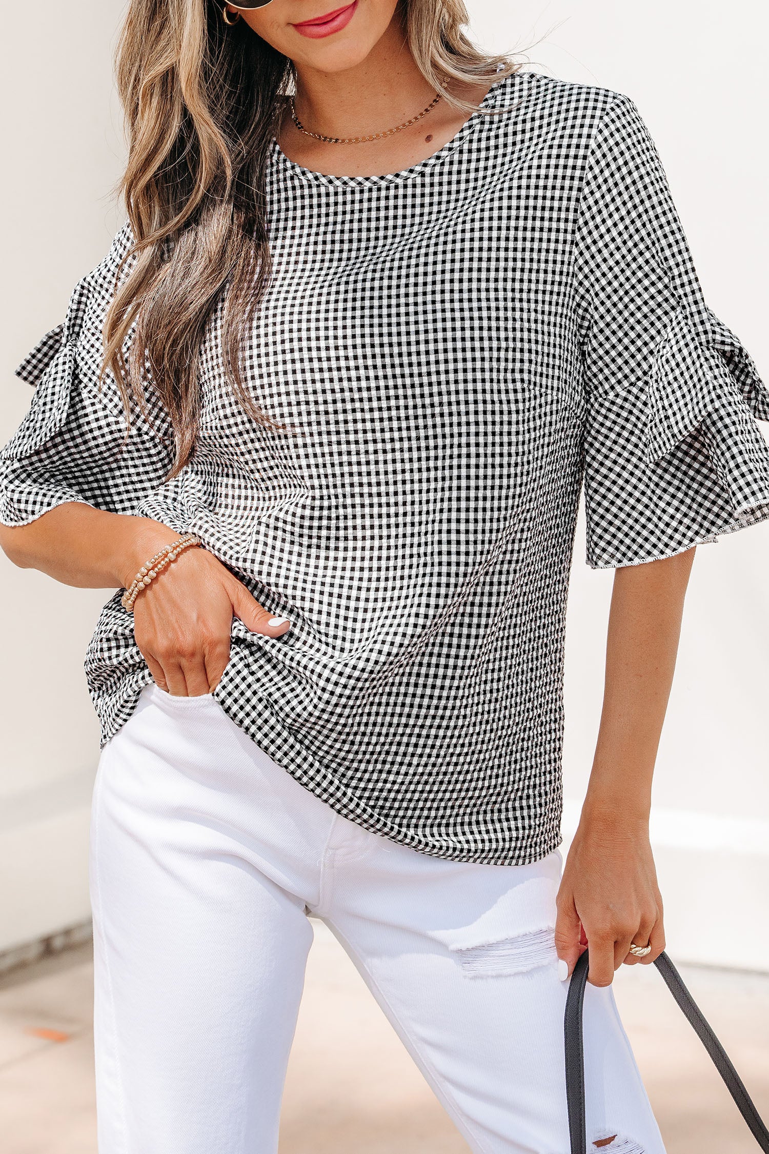Black Plaid Bow Ruffled — Tops/Blouses & Shirts, vue 6, LeGeekShop