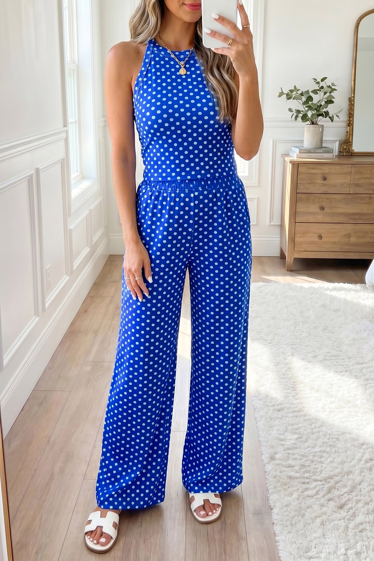 Ensemble femme pois, ample — bleu