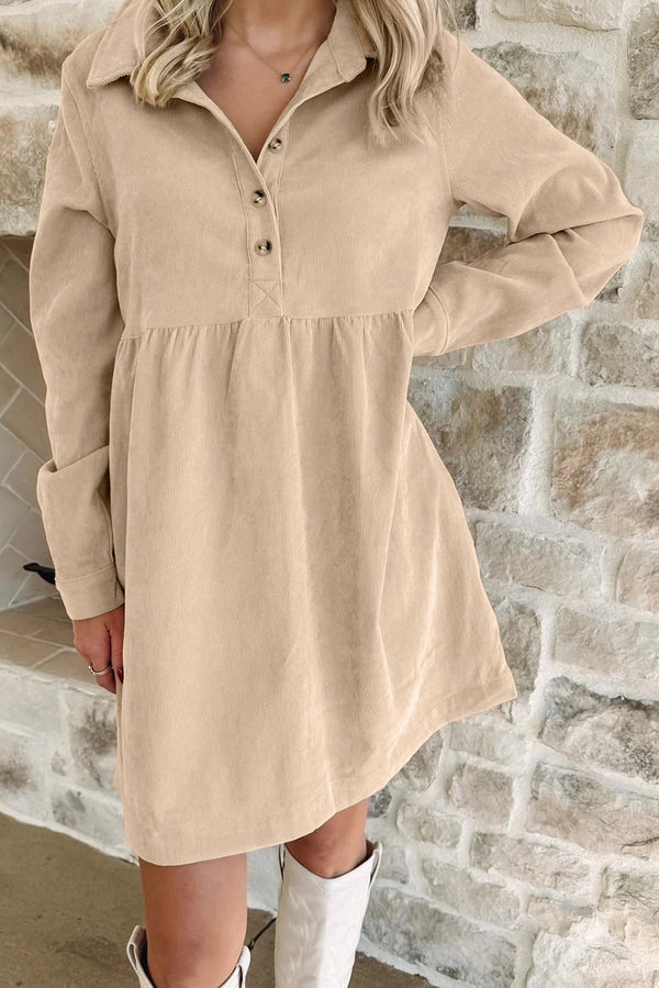 Robe courte femme boutonnée, demi-boutonnage, manches longues