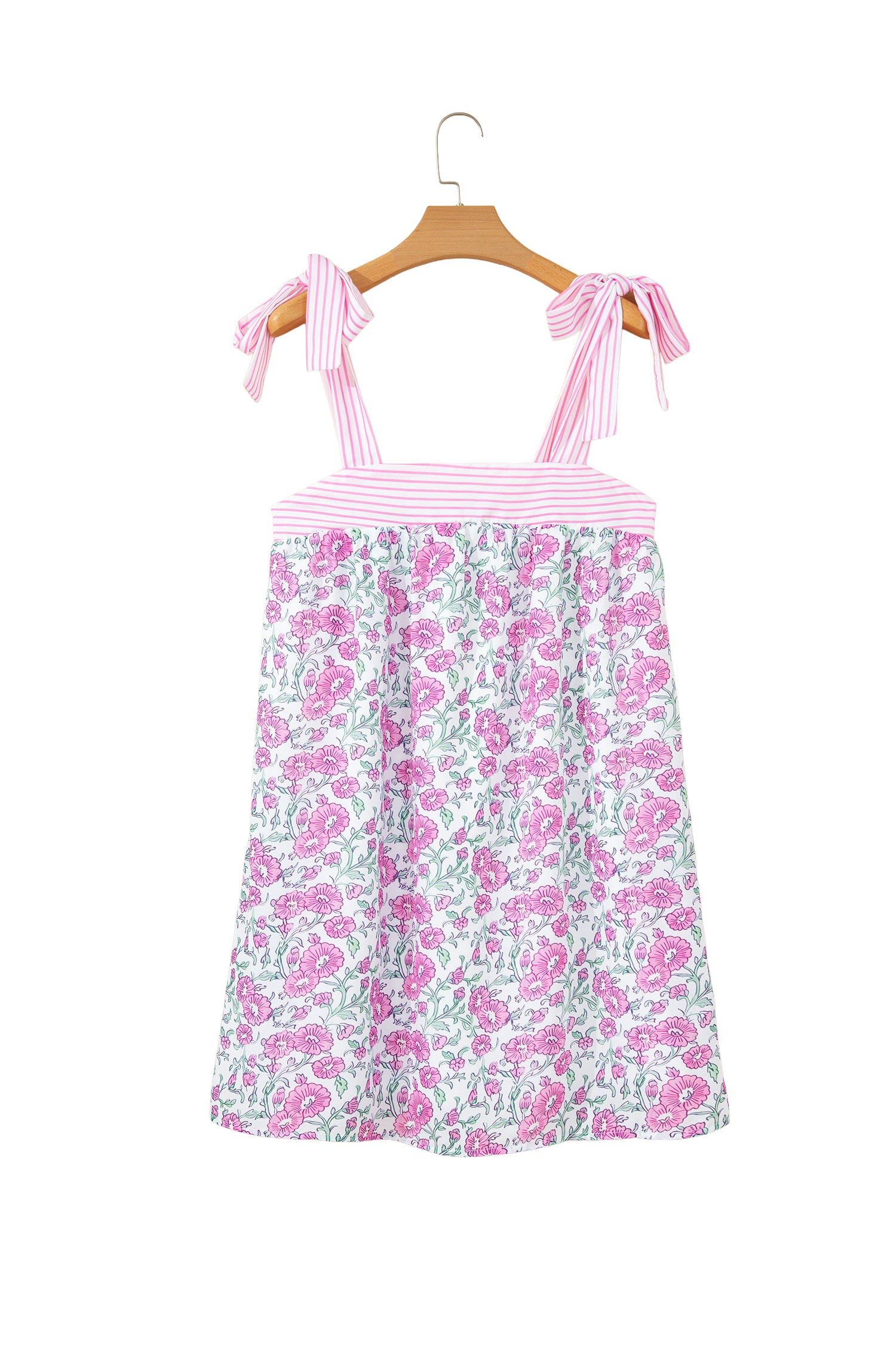 Mini-robe à imprimé floral et à rayures en patchwork avec bretelles et nœud papillon bleu ciel