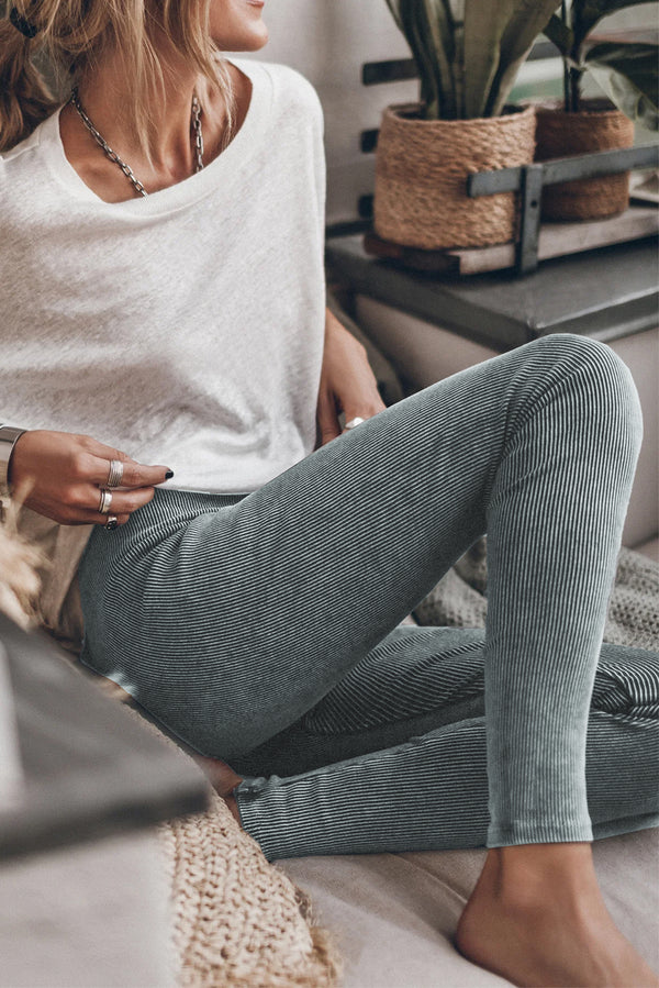 Leggings femme vintage, côtelé — gris foncé