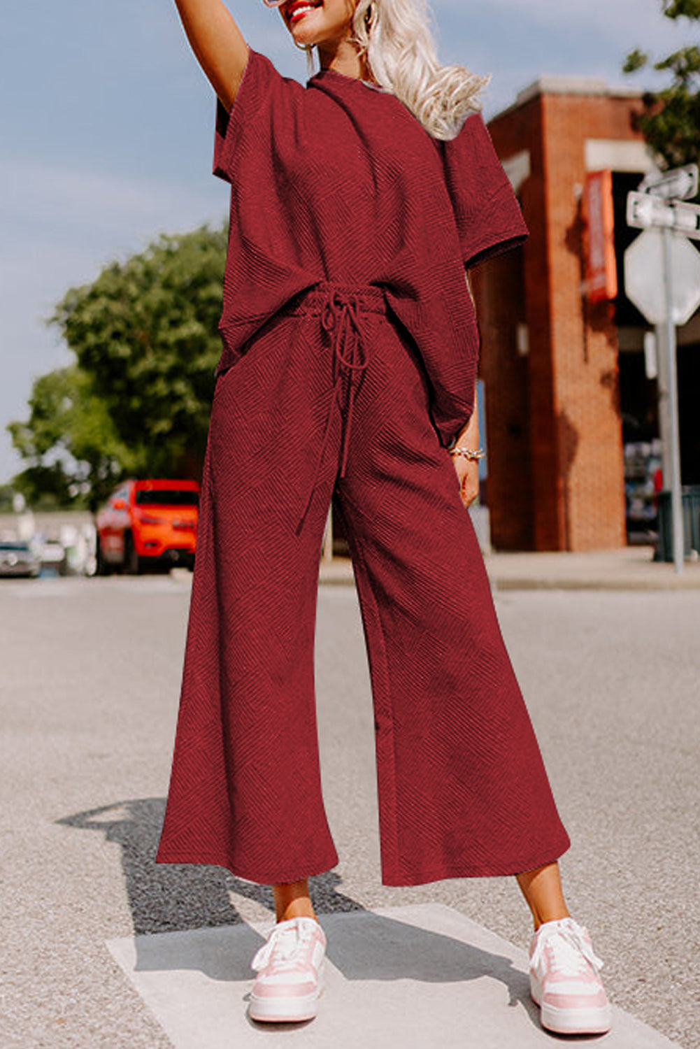 Pantalon femme à cordon, ample — rouge