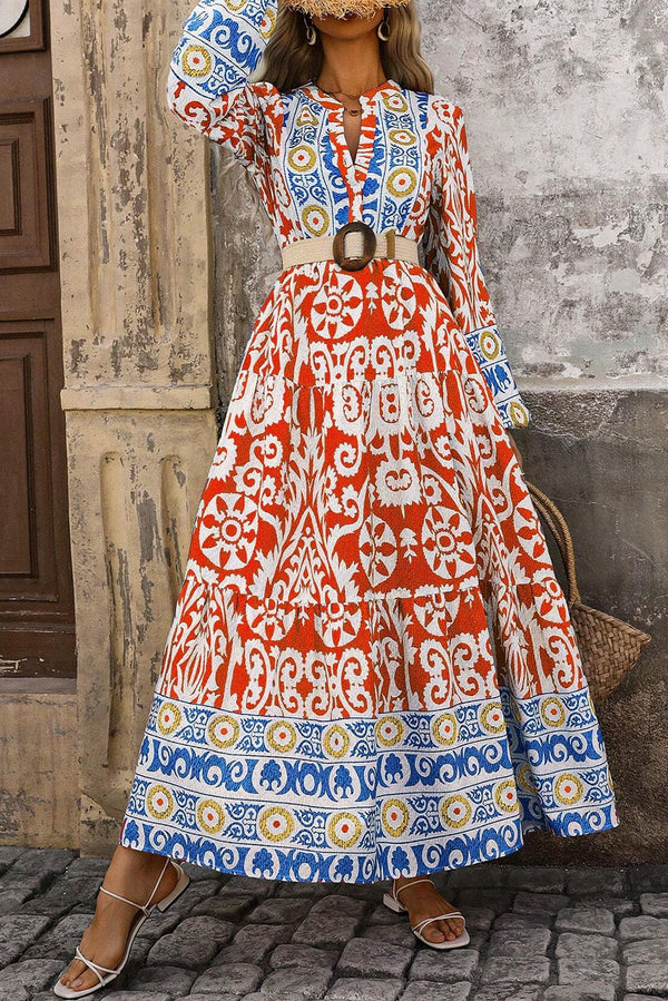 Robe longue femme manches longues, maxi — orange
