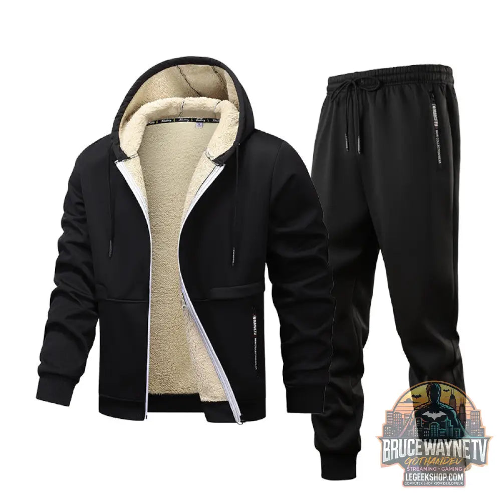 Ensemble Homme Fleece Quilted Hoodie Veste Doublée Polaire - Ensemble Homme
