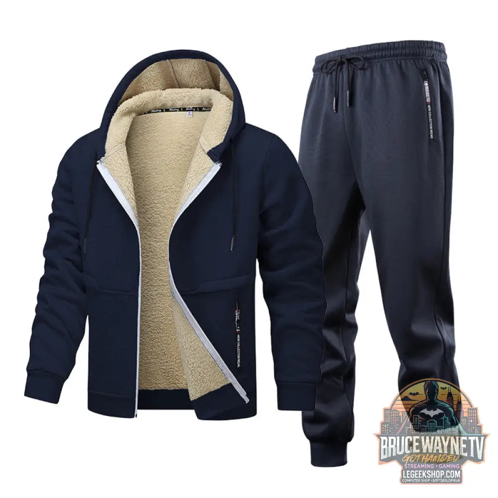 Ensemble Homme Fleece Quilted Hoodie Veste Doublée Polaire - Navy Blue / XS - Ensemble Homme