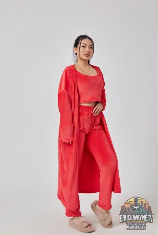 🌙 Ensemble Pyjama 3 Pièces Femme Lounge Confort Doux Hiver 🌙 - Red / M - Ensemble Pyjama Femme