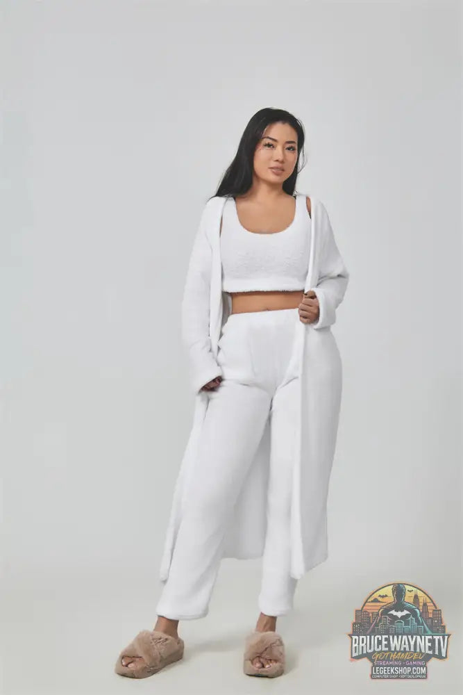 🌙 Ensemble Pyjama 3 Pièces Femme Lounge Confort Doux Hiver 🌙 - White / L - Ensemble Pyjama Femme