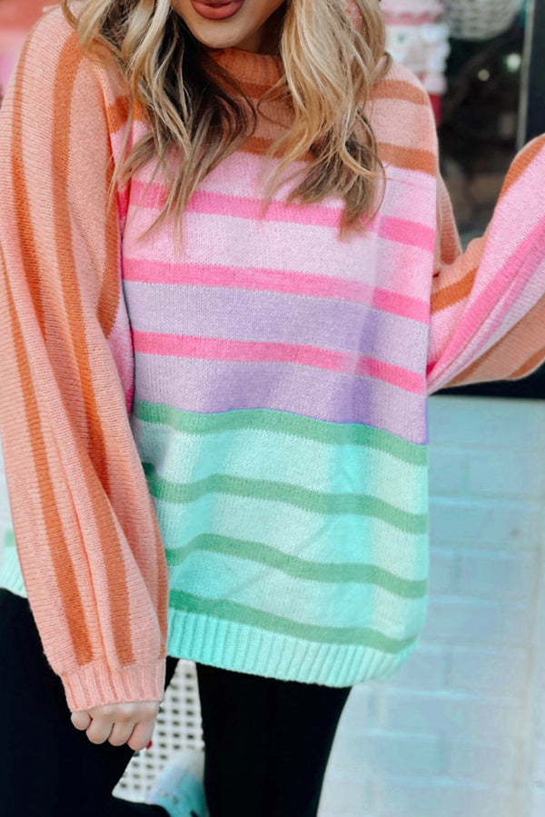 Pull femme ample, côtelé — multicolore